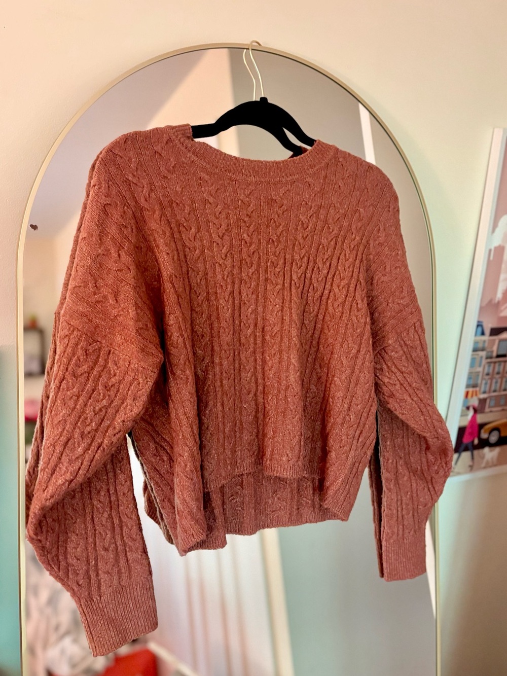 Pink Rose Cable Knit Scoop Neck Sweater - Rusty Rose